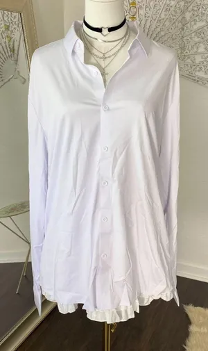 NWOT White Satin Button Up Blouse Size XL thumbnail 1