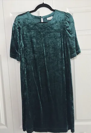 J. Jill Velvet Shift Dress Womens Size XS Green Holiday Party Short Sleeve Jewel thumbnail 1