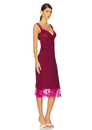 Free People x REVOLVE Floral Lace Party Crasher Midi Slip in Plum Combo thumbnail 3