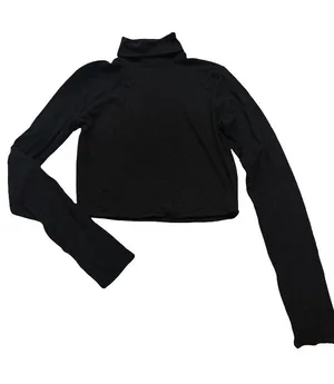 Full Tilt Black Ribbed Knit Long Sleeve Crop Top Shirt Turtleneck Medium Women's thumbnail 1