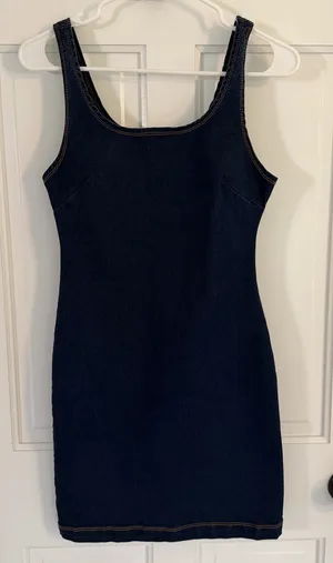 RDI Dark Wash Denim Bodycon Mini Dress Small Back Zip Y2K thumbnail 1