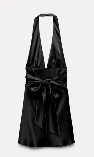 Zara little black dress mini halter flowy tied bow open back evening party cocktail thumbnail 17