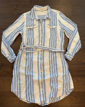 Caslon Blue and Cream Striped Shirt Dress Size Large - C60-024 thumbnail 1
