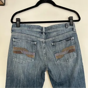 7 for All Mankind Rhinestone Pocket Bootcut Denim‎ Blue Jean Size 29 thumbnail 4