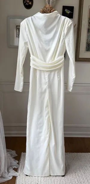 NWT PrettyLittleThing Ivory Satin High Neck Jumpsuit 6 thumbnail 1