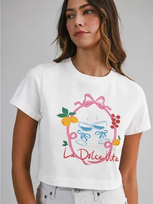 Mable La Dolce Vita Graphic Crop Tee White – Medium thumbnail 1