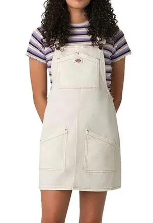 Cute Dickies Off-White Twill Bib Skirtall big pockets Overall Dress thumbnail 2
