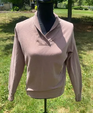 Athleta Coaster Luxe V-Neck Shawl Collar Sweatshirt Pullover Mauve Relaxed Fit thumbnail 1