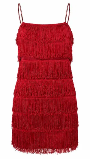 Vintage 90s Rare Roberta Red Fringe Flapper Mini Dress Size Small Cocktail thumbnail 1