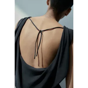 Zara Cowl Neck Black Knit Maxi Dress Small Low Back Resort Wear Minimalist thumbnail 9