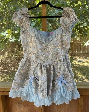 Sugar Thrillz Tea And Circumstance Brocade Mini Dress Blue & Gold Size XL. NEW! thumbnail 1