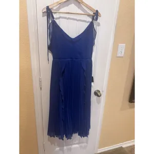 Lulus Never a Dull Moment Royal Blue Tie-Strap Pleated Midi Dress SIZE L thumbnail 2