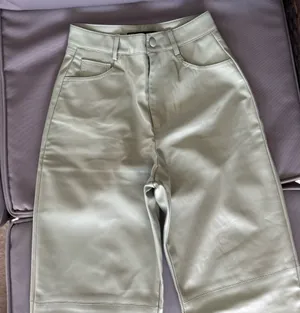 Zara Light Green Leather Pants thumbnail 4