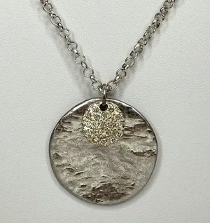Chico's Layered Hammered Disc Rhinestone Silver Long Necklace ✨ thumbnail 5