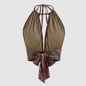 Cider X-small Woven Halter Aztec Knotted Back Crop Top thumbnail 4