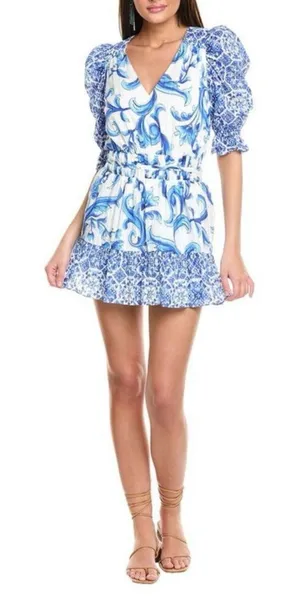 Ramy Brook Womens Susan Blue Printed V-Neck Cotton Mini Dress Size XXS. A-2 thumbnail 1