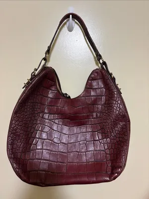Monsac Croc-Embossed Hobo Bag in Burgundy thumbnail 1