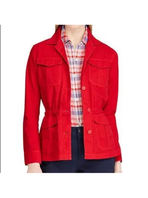 Talbots Red Cotton Twill Utility Field Jacket, Size M (21” PTP) thumbnail 3