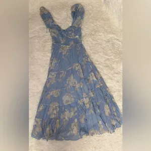 NWOT Free People Sundrenched Floral Tiered Maxi sky blue combo Sundress sz M thumbnail 3