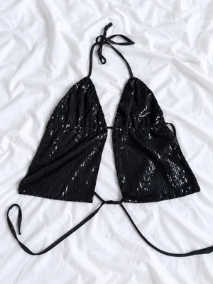 Edikted Black Sequin Halter Top – Size Small thumbnail 1