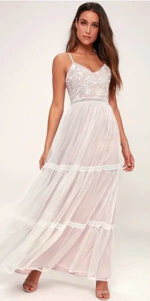 Lulu's Elenora White Embroidered Maxi Dress thumbnail 1