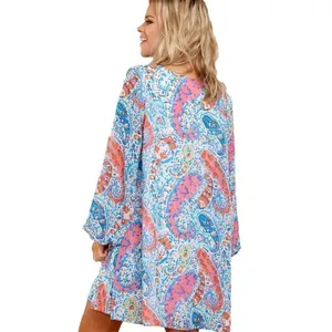 Womens Boutique Pastel Confetti Paisley Split Neck Dress - Sz XXL thumbnail 2