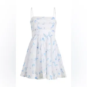 Likely Kia Dress 8 White Blue Organza Floral Flare Tie Back Bridal Bride thumbnail 6