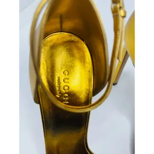 Gucci Cara Gold Metallic Leather Strappy High Heel Sandals EU 38 thumbnail 5