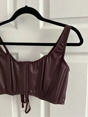 Victoria's Secret Faux Leather Mini Corset Top Lace Up, NWT, L, Burgundy Brown thumbnail 7