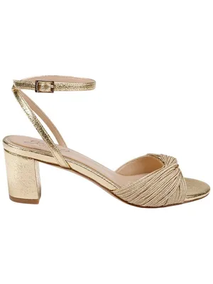 NWT Jewel Badgley Mischka Womens Pretty Block Heel Dress Sandals Gold Textile 8M thumbnail 2