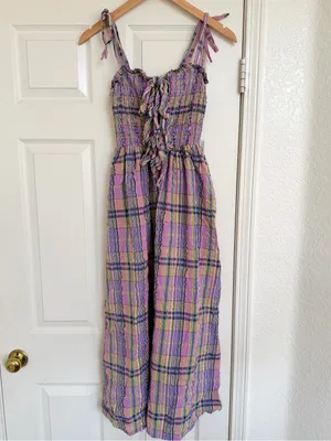Anthropologie Damson Madder Hettie Seersucker Midi Dress Size 6 Plaid Purple thumbnail 3