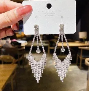 Women's Cubic Zirconia Diamond Long Tassel Dangle Drop Earrings thumbnail 1