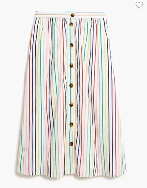 J Crew Factory Rainbow Stripe Button Front Poplin Midi Skirt Multicolored Size S thumbnail 1