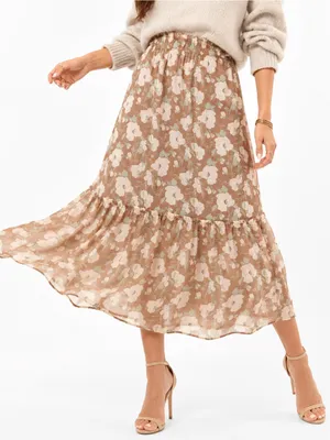 LC Lauren Conrad L Floral Tiered Midi Skirt Cottagecore Fairycore Bohemian Farm thumbnail 3