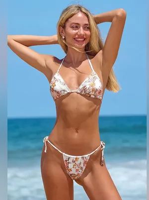 Cupshe Sunset Florals Triangle Bikini Top & Standard Rise Bottoms Set nwt thumbnail 1