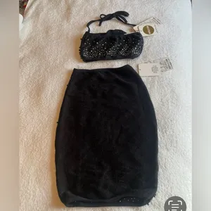 Oh Polly Black Beaded Set: Skirt and Crop Top w Halter Ties Sz 0 NWT thumbnail 13