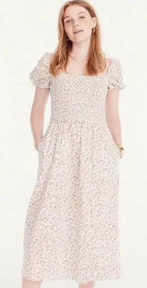 J. Crew Smocked Flutter Sleeve Midi Dress in Cloud Meadow Floral thumbnail 1