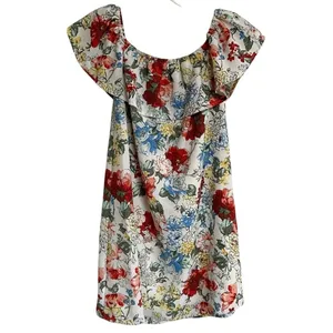 Abercrombie‎ & Fitch Floral Off-The-Shoulder Ruffle Mini Dress White Small thumbnail 2