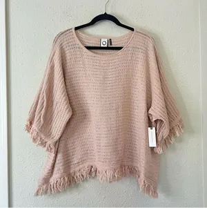 Anthropologie Akemi & Kin Frenchie Fringed Poncho Sweater Pink NEW Size Medium thumbnail 4