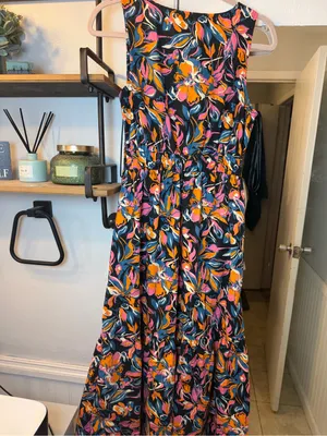 French Connection Black Maxi Dress with Pink & Orange Floral Print thumbnail 4