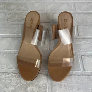 SCHUTZ Heels Victorie Womens 7.5 Nude Transparent 2‎ Strap Block Heel Sandals B thumbnail 7