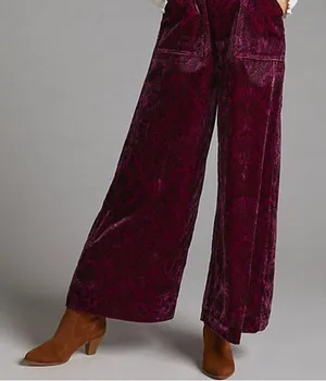 Anthropologie Velvet overalls wide leg S Anthropologie with paisley print thumbnail 6
