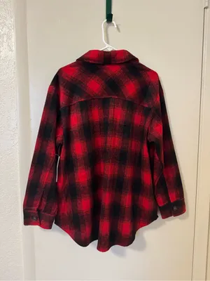 Time and Tru Red Black Buffalo Plaid Shacket Shirt Jacket Women's NWT Size L thumbnail 4
