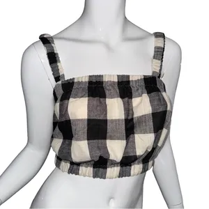 💖 NWT Bohme Buffalo Plaid Black & Cream‎ Crop Top thumbnail 1