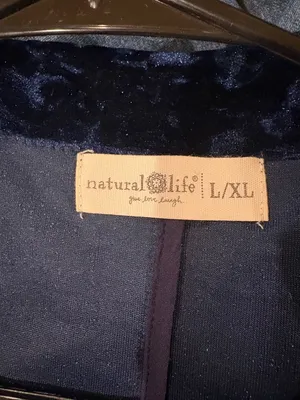 Natural life crashed velvet open jacket blazer navy blue boho sz L XL thumbnail 3