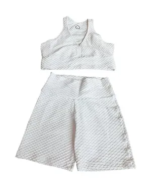 Booty by Brabants White Two Piece Workout Set Crop Top Shorts One Size Curvy thumbnail 1