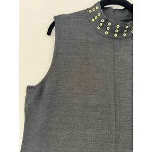 Black Rivet Metallic Sweater Vest XL Gray Gold Grommet Mock Neck Sleeveless Top thumbnail 4