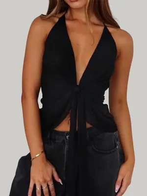 Pretty Little Thing Halter Tie-Front Crop Top thumbnail 1