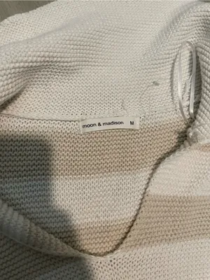 moon & madison Cream and Beige Striped V-Neck Hooded Sweater thumbnail 2
