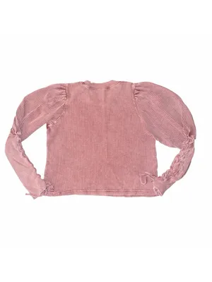 Free People Tasha Thermal Top Pink Waffle Knit Puff Sleeve Size XS FP One Boho thumbnail 2